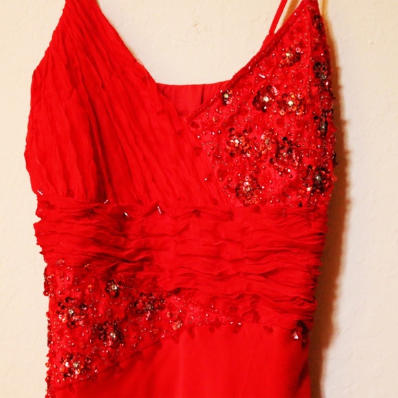 Red Satin Embroidered Dress - Picture 2 of 3